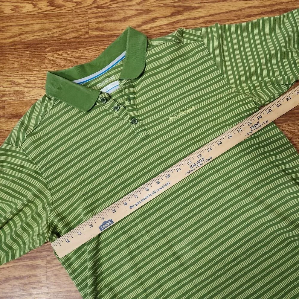 Columbia Omni-Wick Mens Large Performance Golf Polo Shirt Green Striped Casual - Picture 6 of 8